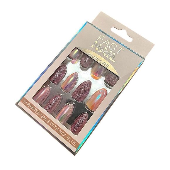 Pink Iridescent Glitter Almond Press Medium Length Press On Nails - Picture 3 of 4